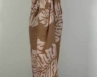 100% Rayon Light Beige Monstera  on Toast Pareo  / Sarong / Beach Cover up or Beach Wrap