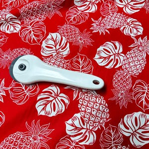 Red White Pineapple Monstera Hawaiian Print Cotton Fabric sold by the yard (yardage available)