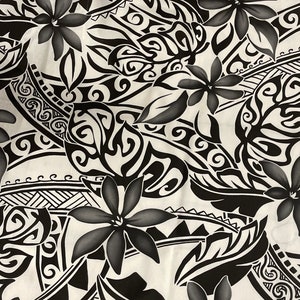 New! Off White with Gray Black Tiare Tribal Hawaiian Print Fabric sold by the yard yardage available