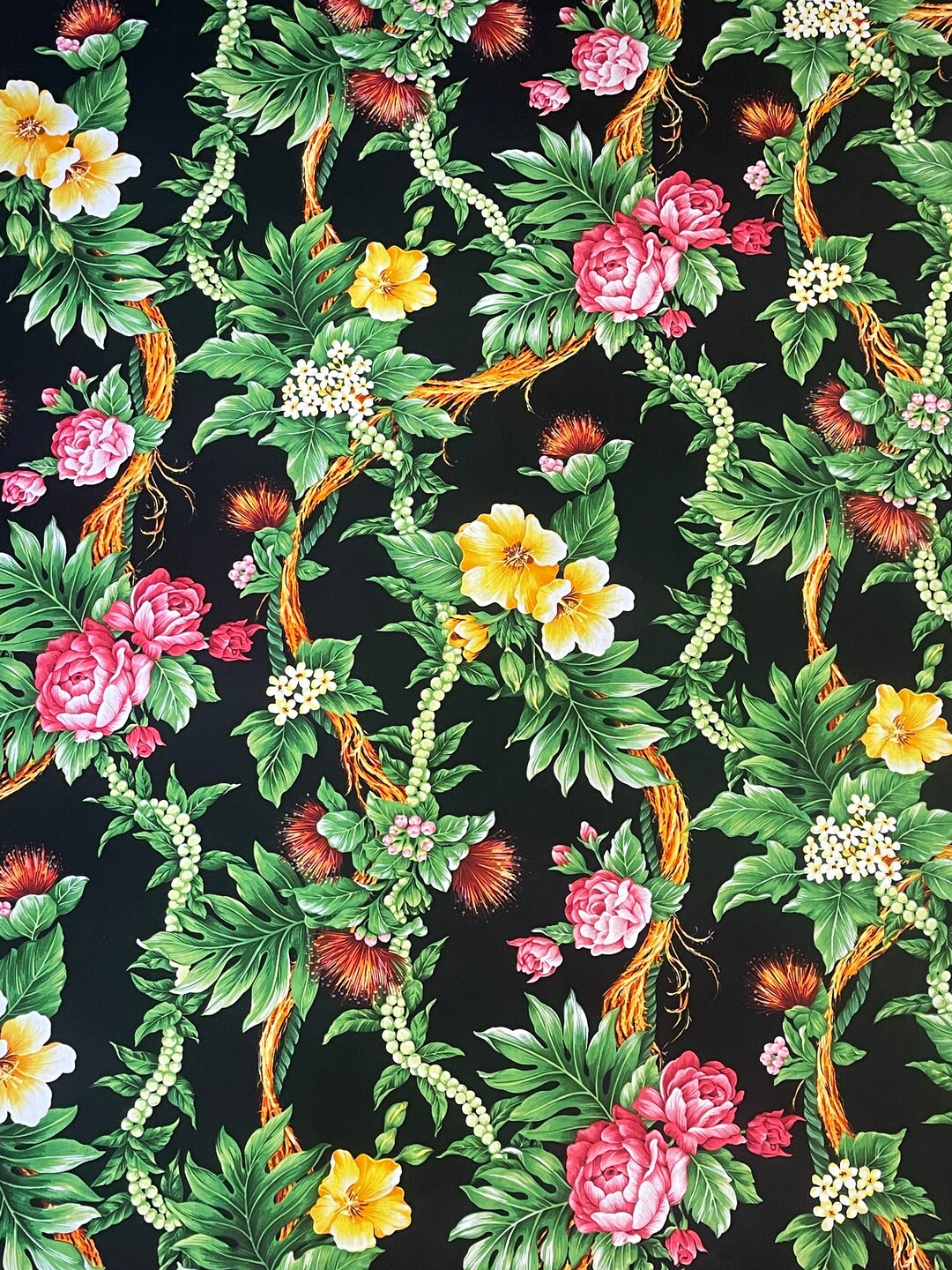 Hawaii Print Fabric Traditional Leis of Hawaii Orange Kauna'oa Lei