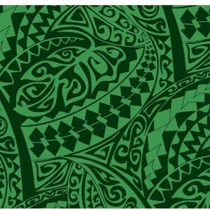 Green Black Tribal Hawaiian Print Fabric sold by the yard