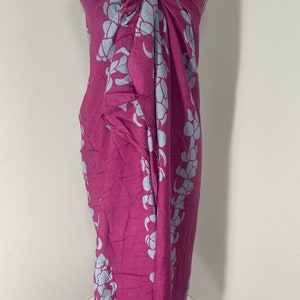 NEW! Rayon Magenta with Bluish Gray Puakenikeni Pareo / Sarong / Lava lava