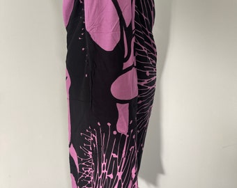 NEW! Rayon Black With Lavender  Lehua  Pareo  / Sarong / Beach Cover up or Wrap