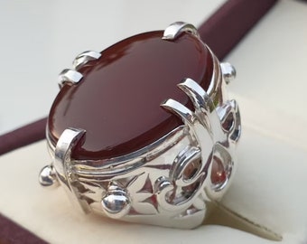 Handmade Agate Ring Sterling Silver Band with 925 Silver Beautiful Ring Men Agate Ring