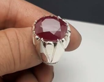 Hermoso anillo de rubí natural para hombres y mujeres, anillo unisex de regalo, anillo de rubí, banda de plata esterlina 925
