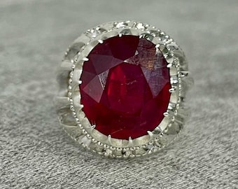 Anillo de rubí grande, piedra rubí grande natural para hombres, anillo elegante de plata esterlina 925, anillo de regalo de Navidad