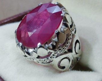Anillo de rubí rojo natural, hermoso y grande, hallazgo raro, anillo de rubí, gema de rubí de Afganistán, anillo hecho a mano, anillo de plata esterlina, regalo de cumpleaños