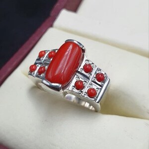 Muslim Coral Rings Red Marjan Stone Ring Handmade Sterling Silver Men&#39;s Ring Religious Ring Heavy Sterling 925