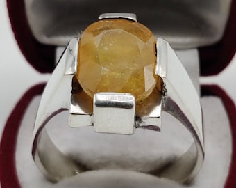 Natürlicher Gelber Saphir Stein Ring Original Gelber Saphir Ring Handgemachter Ring 925 Sterling Silber Ring