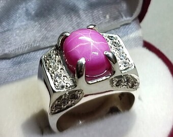Anillo de rubí estrella natural, anillo de rubí estrella genuino, plata de ley 925, regalo de calidad para cumpleaños