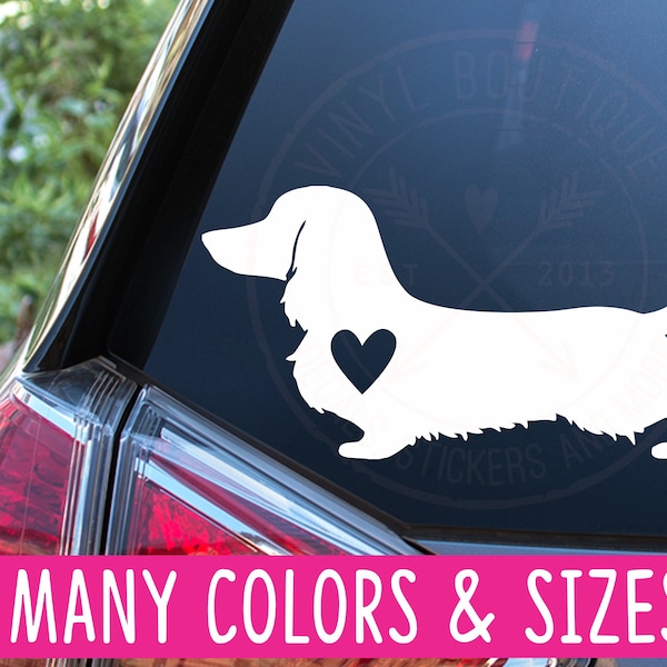 Dachshund Long haired with Heart Cup Planner Tumbler Laptop Vinyl Decal Sticker