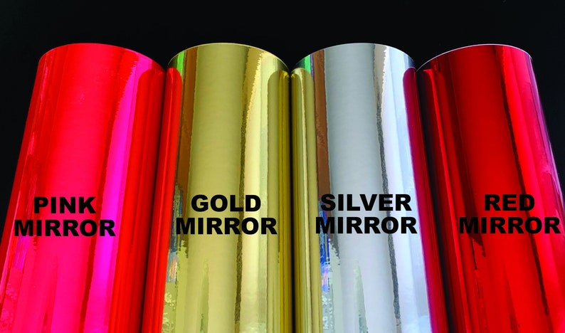 K&ouml;nnte beinhalten: Vier Rollen Spiegelfolie in Pink, Gold, Silber und Rot. Die Rollen sind mit "Pink Mirror", "Gold Mirror", "Silver Mirror" und "Red Mirror" beschriftet.