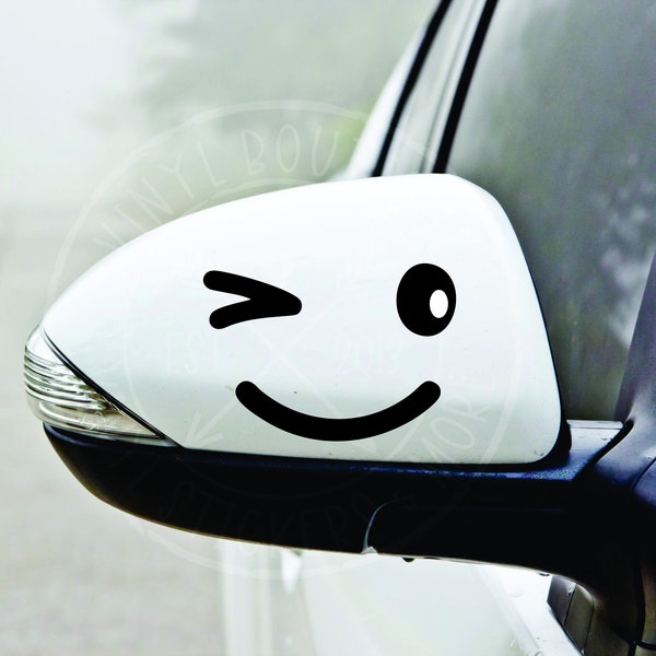 Side Mirror Wink Face Smile Car Truck Van Vinyl Decal Sticker