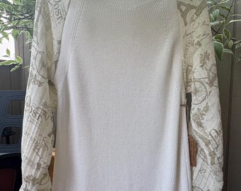 ONE OF a KIND - Upcycled sweater top with 100% cotton muslin long sleeves