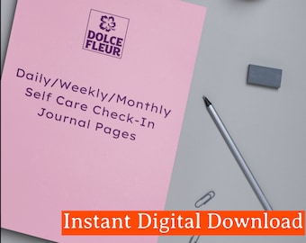 Daily, Weekly, Monthly Check-in and Goals Journal Pages | Printable | Instant PDF Download | Self Care Reflection Tracker | Mental Health