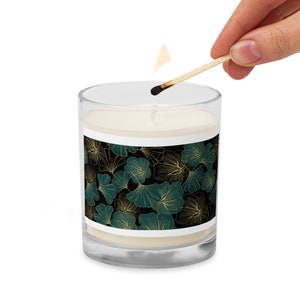 Dark Floral Motif Glass Jar soy wax candle | Pure Soy / Cotton Wick / Home Decor // Jar Candle// 1.2 lb Candle/ Dye Free
