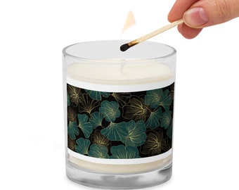 Dark Floral Motif Glass Jar soy wax candle | Pure Soy / Cotton Wick / Home Decor // Jar Candle// 1.2 lb Candle/ Dye Free