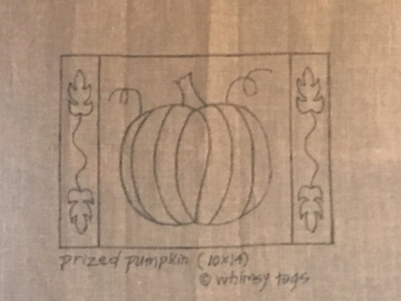 Whimsy Rugs Rug Hooking Pattern Prized Pumpkin Two Sizes Scottish Linen or Monks Cloth image 2