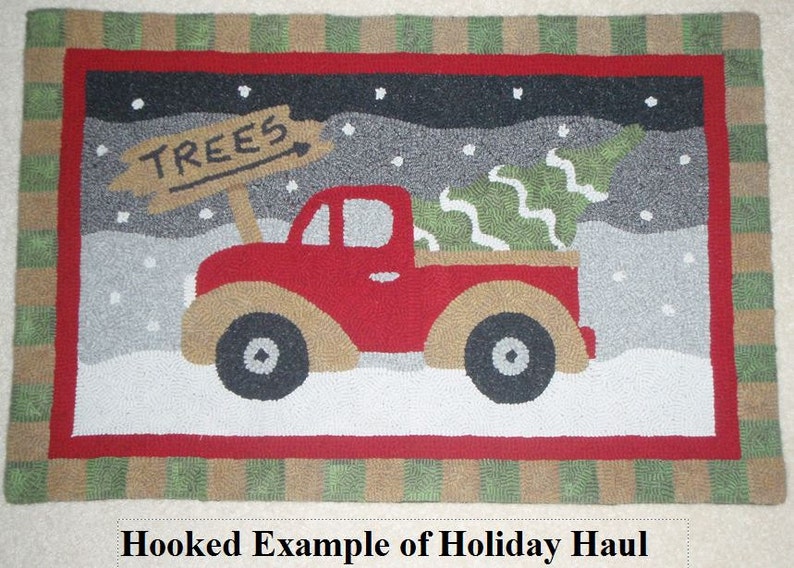 Whimsy Rugs Rug Hooking Pattern Holiday Haul Two Sizes Scottish Linen or Monks Cloth image 1