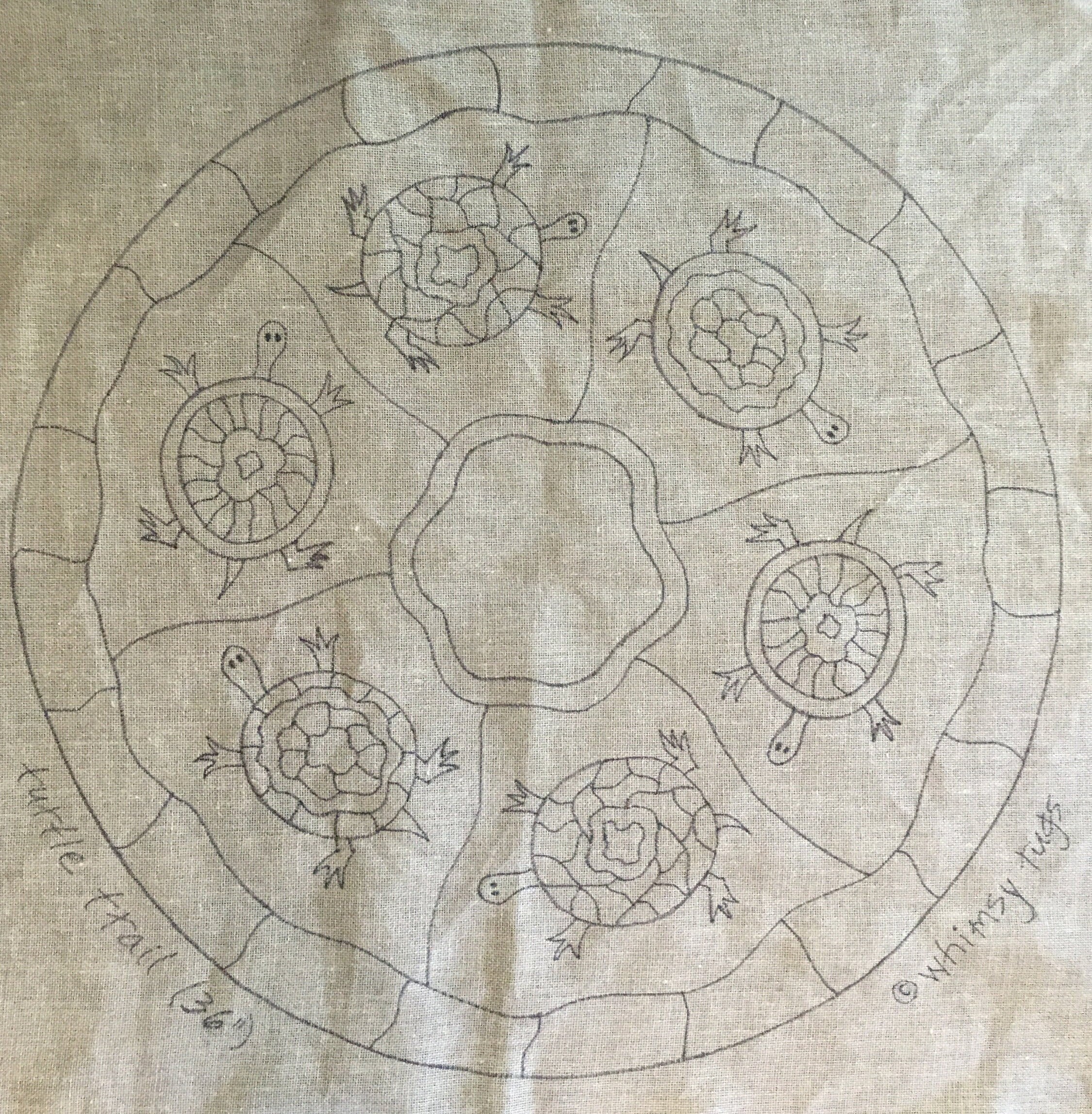 Turtle Rug Pattern Whimsy Rugs Rug Hooking Pattern - Turtle Trail - Two Sizes - Linen or ...