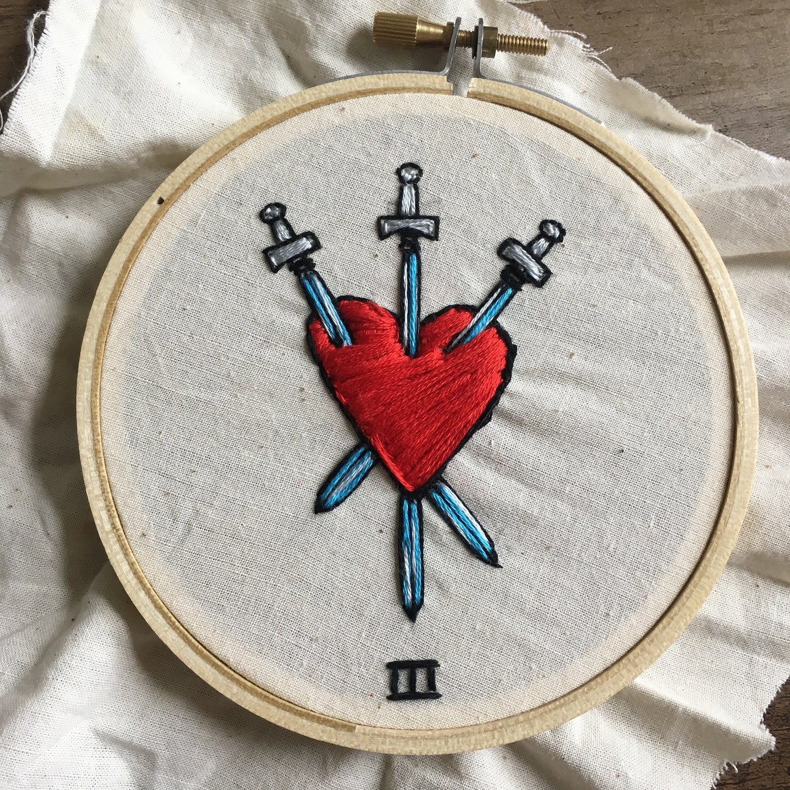 Sword Embroidary Three of Swords Tarot Hand-stitched Embroidery - Etsy