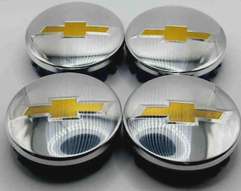 Juego de 4 tapacubos centrales cromados de 83 mm con logotipo dorado para Chevy, compatibles con Silverado, Tahoe y Suburban.