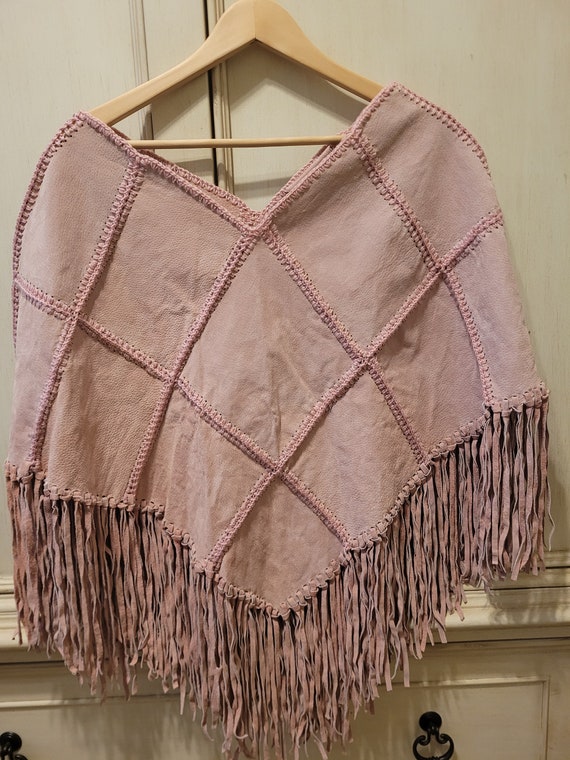 Wilsons Maxima Pink Leather Fringe Poncho One Size