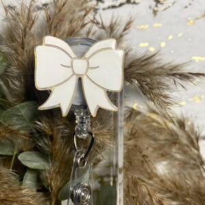 Iridescent Glitter Bow Badge Reel: Handmade Retractable ID Holder