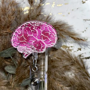 Pressed Floral Brain Badge Reel: Retractable Alligator Clip