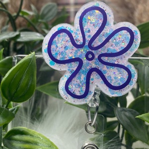Groovy Glitter Flower Badge Reel: Custom Keychain