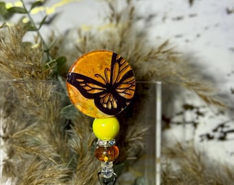 Butterfly Badge Reel with Beaded Strand | Marble Ink Design