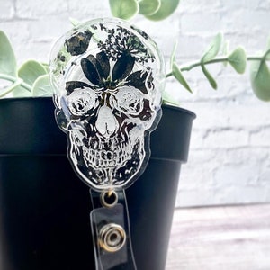 Black and White Skull badge reel | fall and Halloween badge reels | healthcare | teaching | veterinarian | nurse gifts