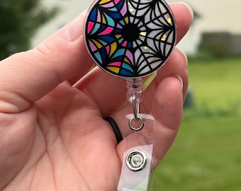 Faux Stained Glass Badge Reel • Nurse Gift Under 20 Dollars • Wednesday