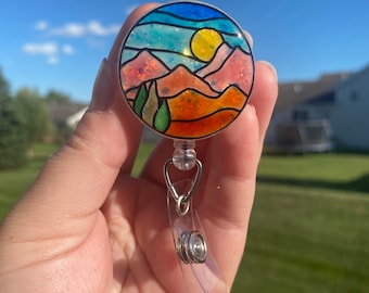 Hand Painted Faux Stained Glass Badge Reel | Ready To Ship | Nursing Badge Reel | Healthcare Badge | Glitter Badge Reel