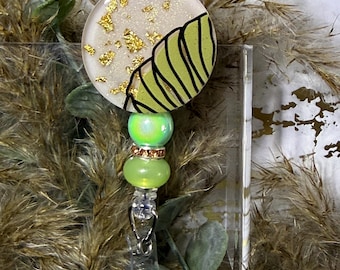 Beaded Plant Badge Reel | Muted Vibe, Retractable Swivel Clip