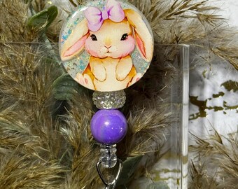 Bunny Badge Reel | Chunky Glitter, Beaded Strand