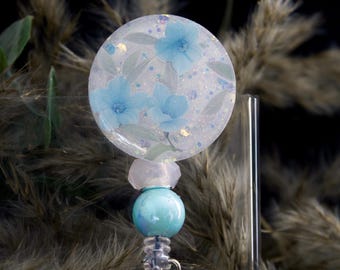 Flower Badge Reel with Beaded Strand | Glitter Design