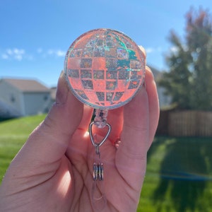 Disco Ball Badge Reel: Holographic Glitter ID Holder