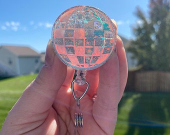 Disco Ball Badge Reel: Holographic Glitter ID Holder