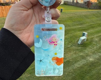 Badge buddy and matching alligator swivel badge reel set | Mermaid Badge set