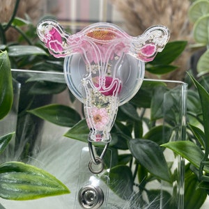 2” Uterus Badge Reel | Retractable Nursing Badge Reel | pressed floral | labor and delivery | OBGYN | Medical Badge Reel | nurse gifts