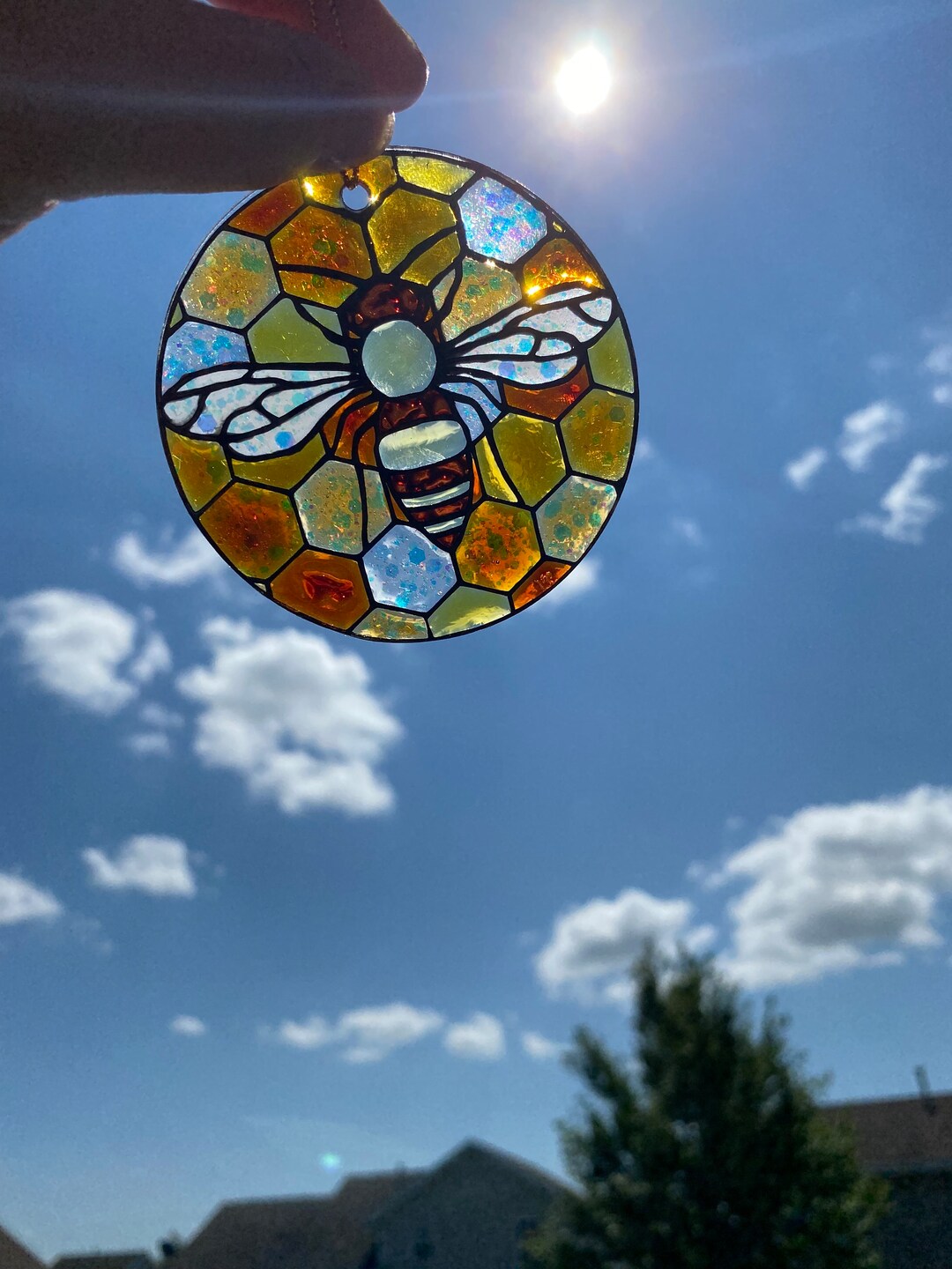 Hand Painted Faux Stained Glass Ornament/car Charm Honey Bee Etsy