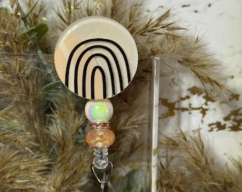 Rainbow Beaded Badge Reel | Muted Boho Style ID Holder