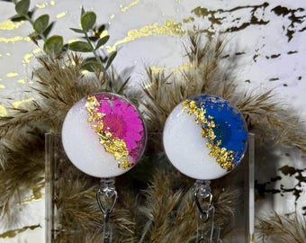 Floral Glitter Badge Reel | Alligator Swivel Clip