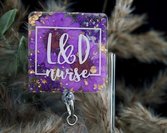 Floral Nurse Badge Reel: Custom Retractable Alligator Clip