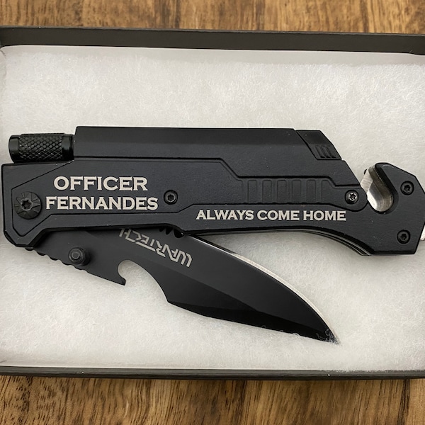 Personalized Police Officer Knife: Thin Blue Line Gift