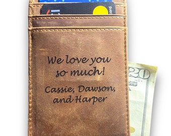 Personalized Money Clip-  Dad Leather Wallet- Husband Anniversary Gift- Birthday Gifts Husband- Dad Gifts from kids- Mens Money Clip Wallet