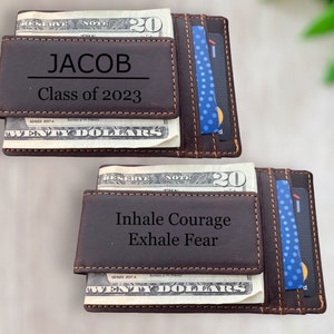 Regalos personalizados para graduación - Billetera de cuero con clip para billetes - Ideas para regalos de dinero - Graduación universitaria - Regalos para graduados - Escuela secundaria