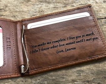 Husband Anniversary Gift • Leather Wallets for Men • Boyfriend Gift Personalized •  Anniversary Gifts for Men • RFID Blocking Slim Wallet