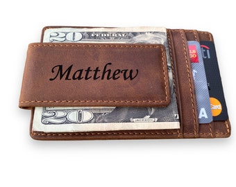 Artisan Leather Money Wallet - Perfect Christmas Gift for Him - Personalized Wallet - Slim Billfold - Custom Engraved - Minimalist Leather